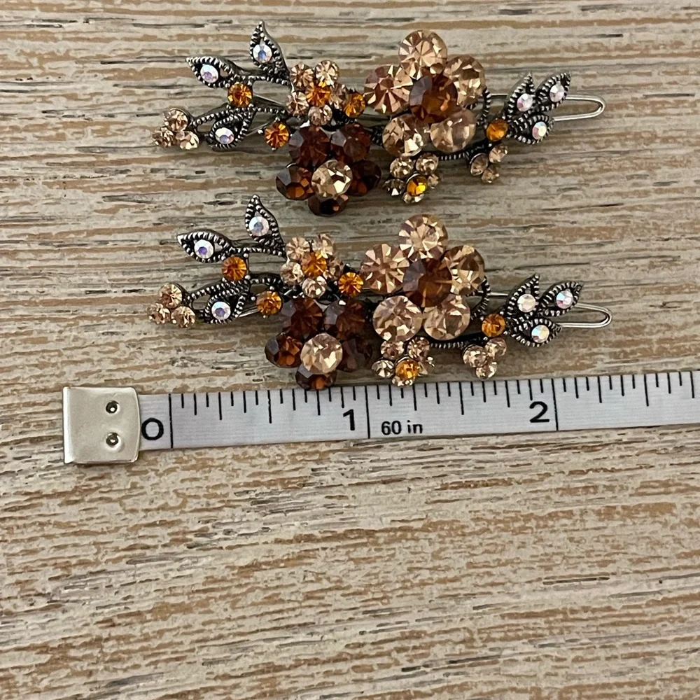 Elegant Brown and Gold Floral Hair Clips